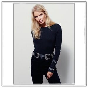 Free People Classic Rosey Cuff Thermal Long Sleeve Top Metallic Size Small